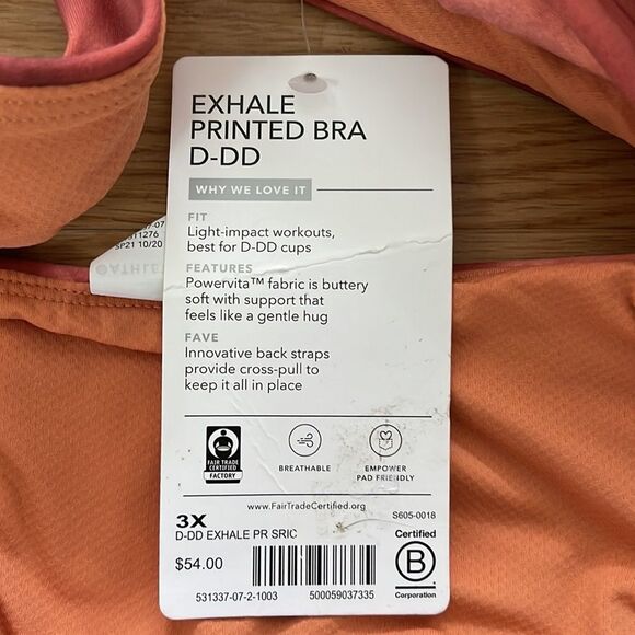 Athleta Womens Exhale Printed Sports Bra 3X Plus Size New Athletic Athleisure - Picture 7 of 7